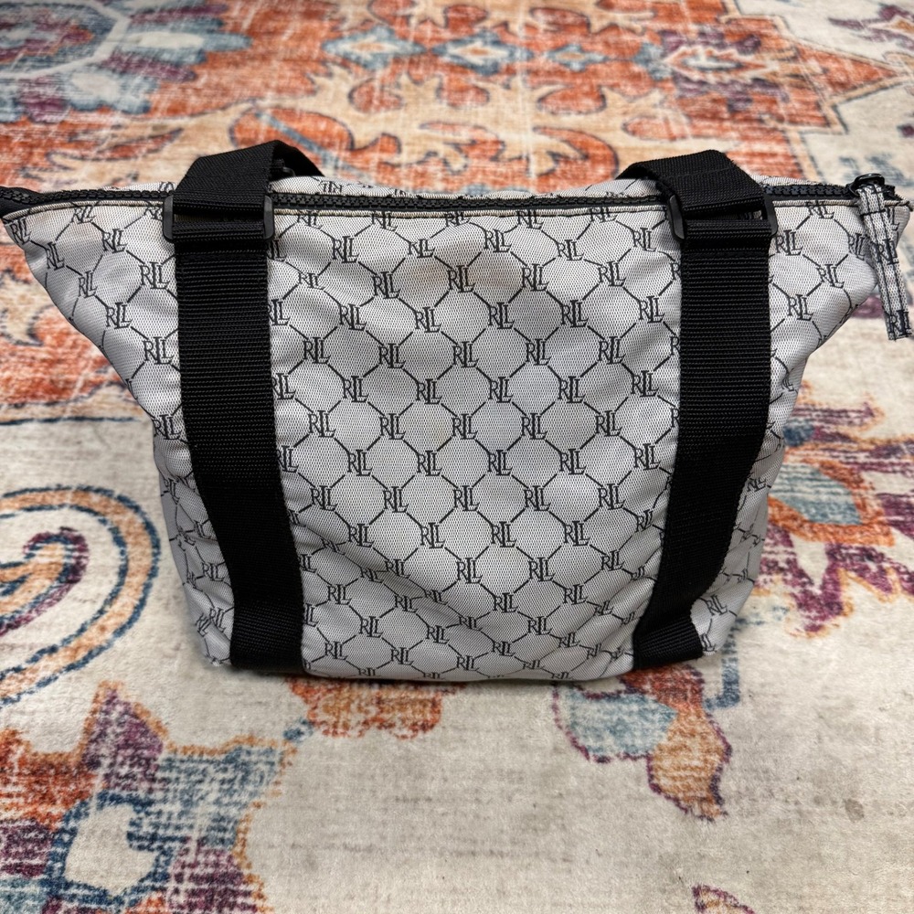 Lauren Ralph Lauren Monogram Tote Bag‎ Black White Canvas Zip Top - Picture 3 of 10
